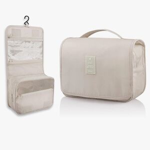 NEW Hanging Toiletry Bag Oxford Fabric Travel Makeup Bag with Hanging Hook Beige